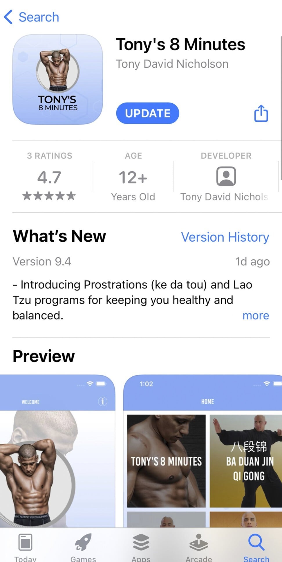 Tony's 8 Minutes App
